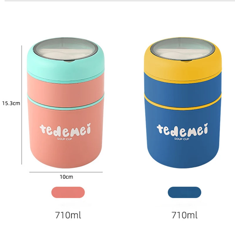 500/710ml Hot Food Thermo Bottle Stainless Steel Portable Thermos Lunchbox With Spoon For Kids School Leakproof Mini Soup Cup