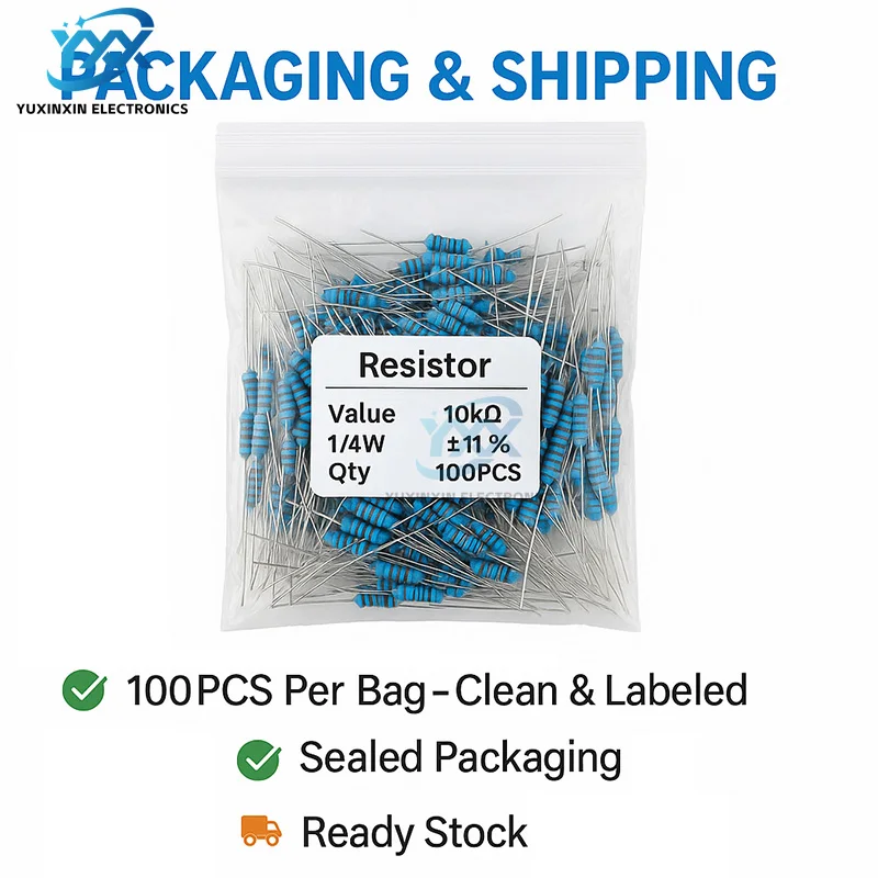 100PCS 1/4W 1% 금속 필름 저항기 색상 코드 유형 Arduino DIY 전자 수리 회로 구성 요소 용 0Ωto10MΩ 저항