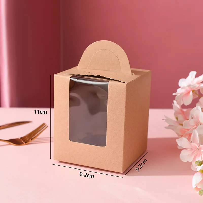50 pcs Cookie Package Corrugated Kraft candy Cake Box with pvc window Chocolate Cake Muffin Biscuit packaging gift Box