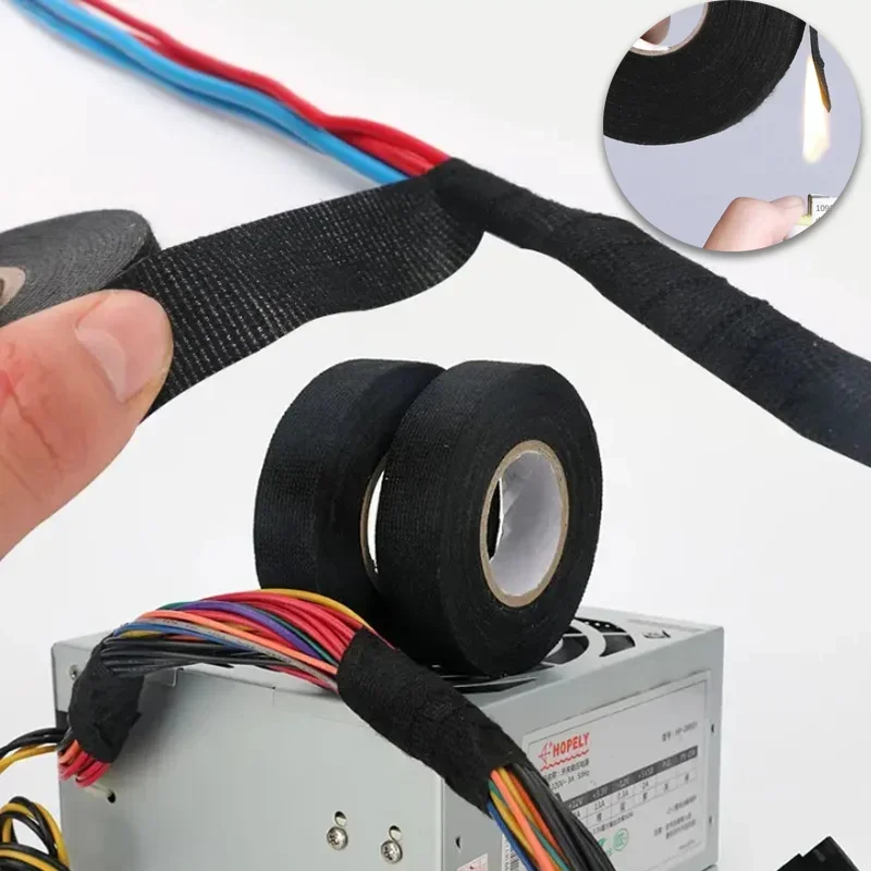 15 Meter hitzebeständiges, flammhemmendes Klebeband, selbstklebendes Gewebeband für Autokabelbaum, Kabelbaum, Schutzbreite 15/19/25 mm