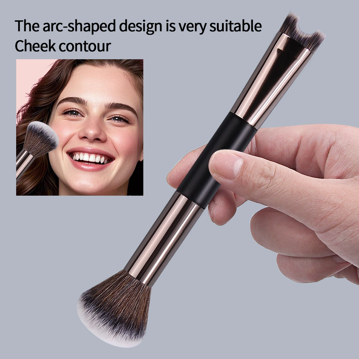 1/2 pçs pincel de maquiagem de cabeça dupla, pincel de blush, pincel de contorno, pincel de sombra de nariz em forma de u, ferramenta de beleza portátil multiuso