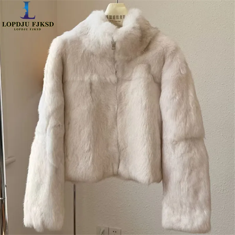 Real Rex Rabbit Fur Coat Women Autumn Winter Short Jacket Thick Warm New Stand Collar Elegant Female Warm Outerwea