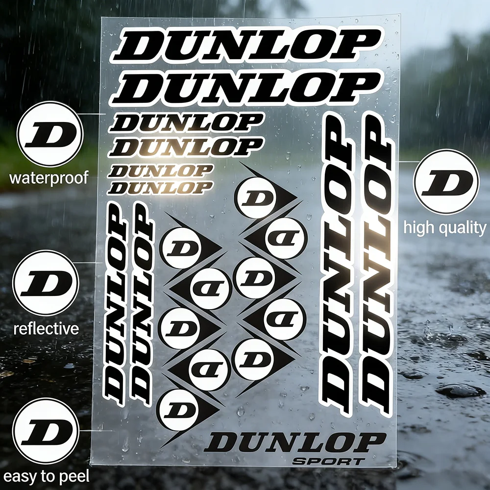 For DUNLOP Reflective Motorcycle Stickers, 3M Safety Warning At Night In The Dark Scooter Helmets Moto Sticker