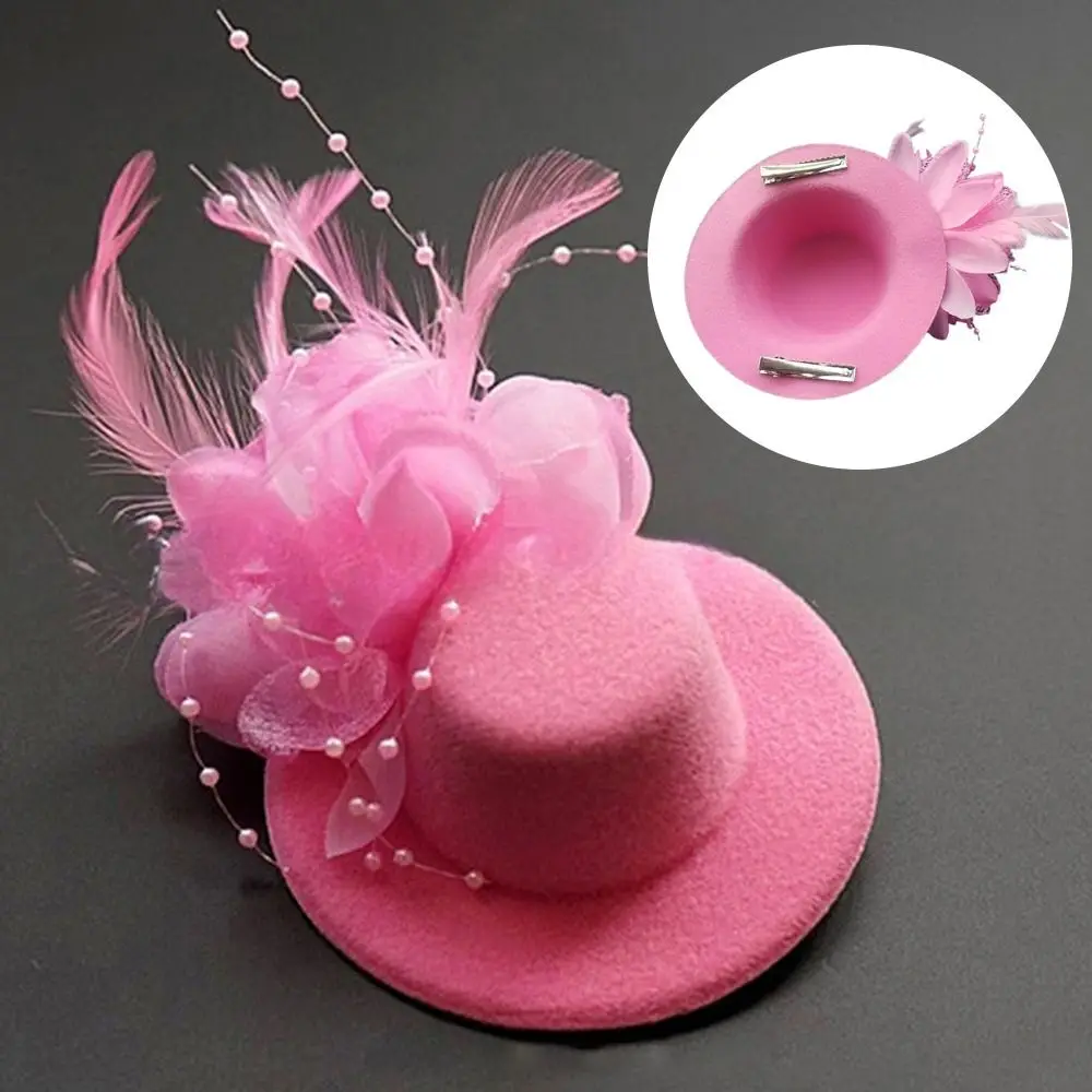 13cm Kids Fascinators Hats Feathers Hair Accessories Flower Pillbox Hat Makeup Prom Teas Party Hairpins Party