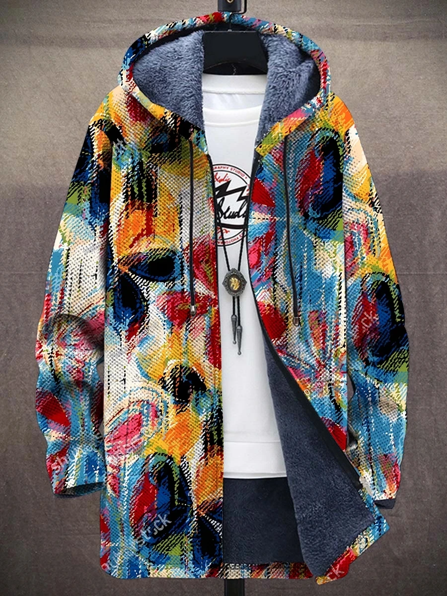 

Winter Fashion Men's Zipper Cloak Flower Pattern 3D Printed Plush Thick Zipper Jacket Neutral Casual Warm Zipper Jacket Z0359