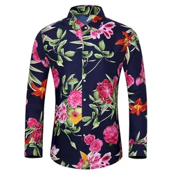 Men's Casual Shirt Spring New Arrival Flower Print Long Sleeve Shirts Male Fashion Plus Size Beach Holiday Shirt 7XL