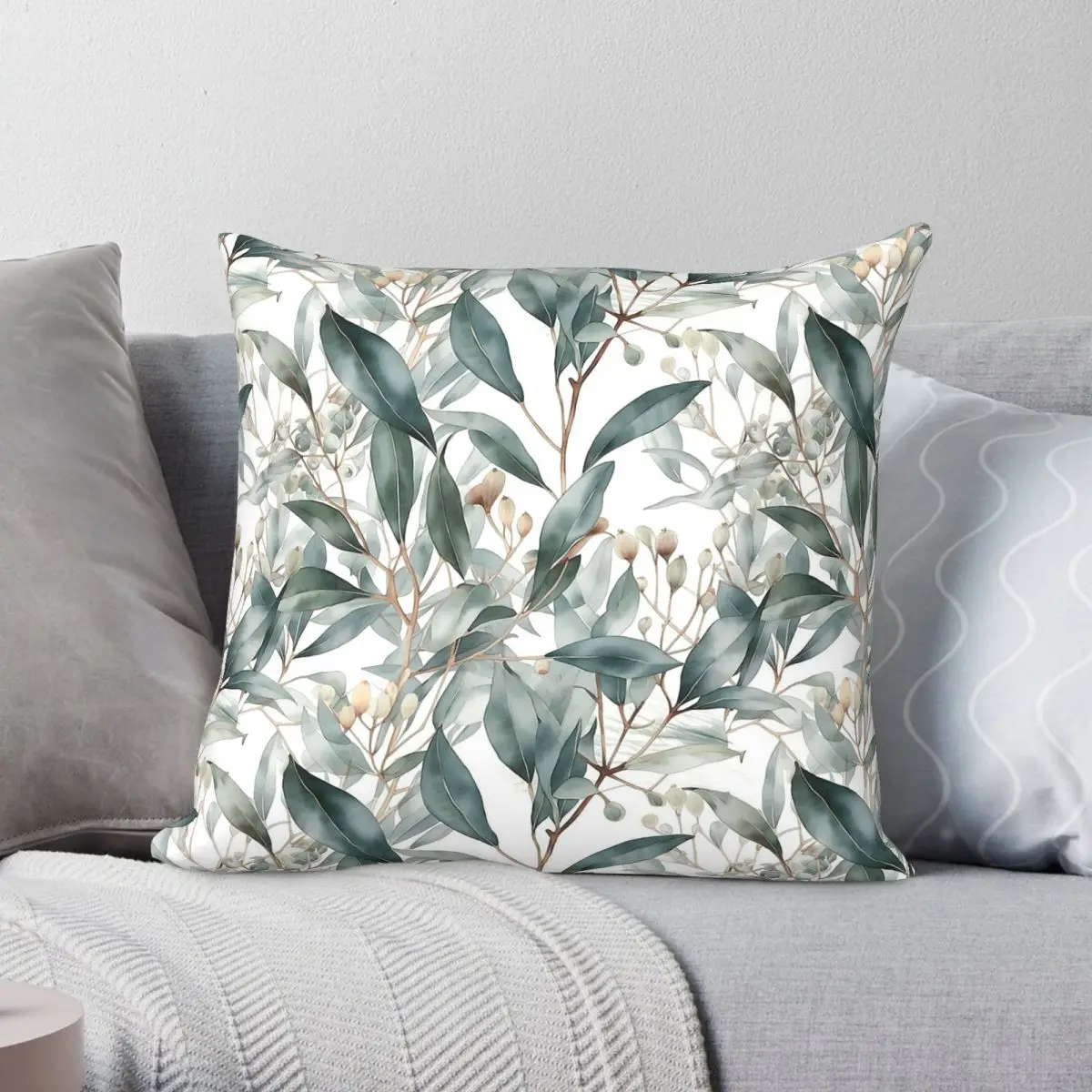 Eucalyptus Leaves Botanical Square Pillowcase Polyester Linen Velvet Creative Decorative Throw Pillow Case Car Cushion Cover 18