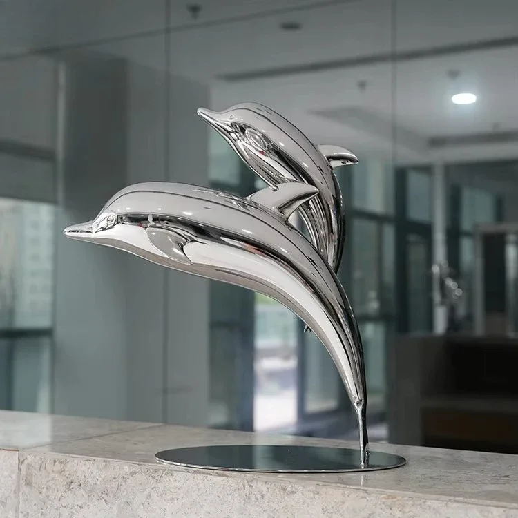 Home Decoration Metal Crafts Stainless Steel Dolphin Sculpture