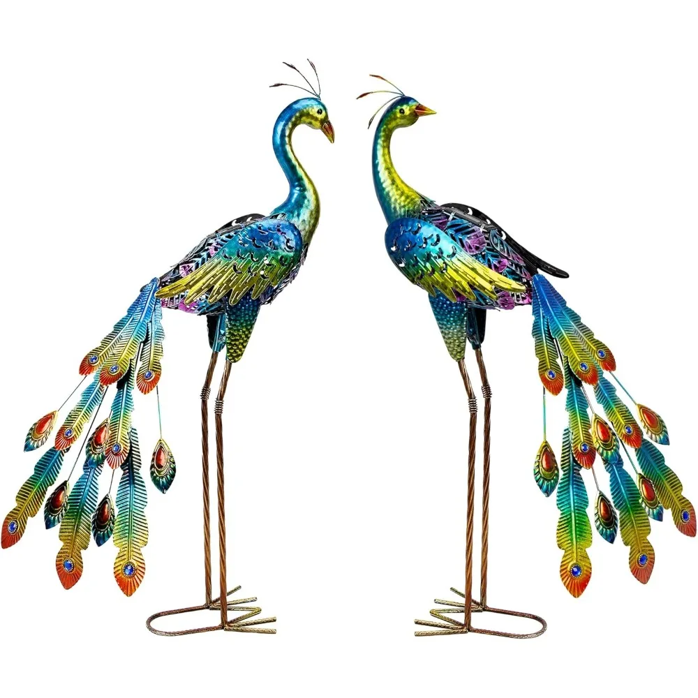 

2 Pack Solar Peacock Garden Decor, Metal Peacocks Figurine Lights, LED Solar Powered Decorative Yard Statue Art