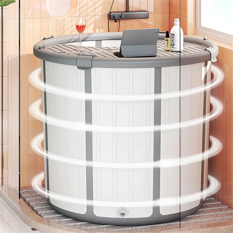 

Modern Plastic Bath Barrel Adult Folding Bathtub for Adults Hotel Apartment Round Hot Bathtub Home Sauna Round Bathroom Tub