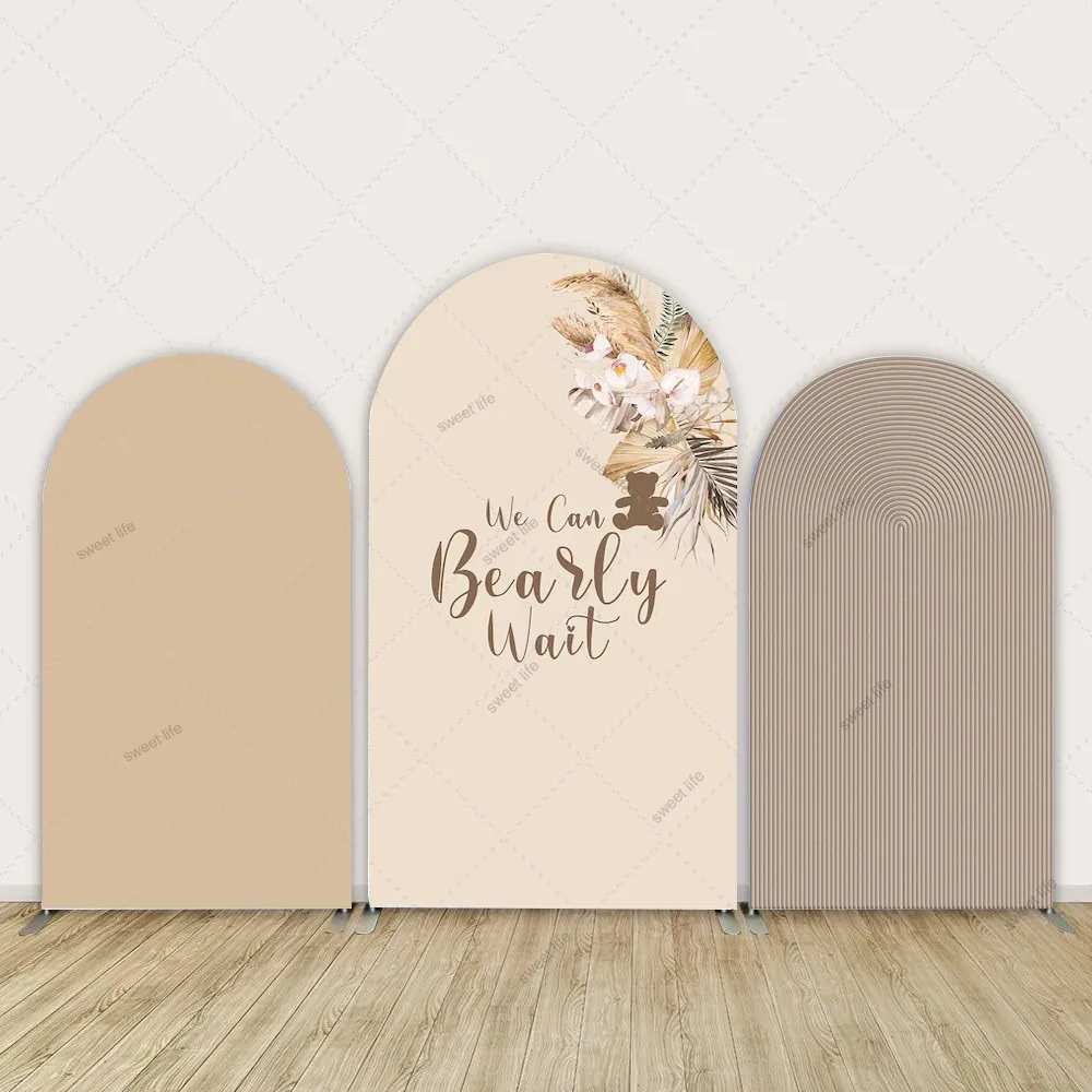 أغطية خلفية على شكل قوس للأطفال من Bear يمكننا الانتظار بحفلة عيد الميلاد وديكور خلفية لحفلات أعياد الميلاد