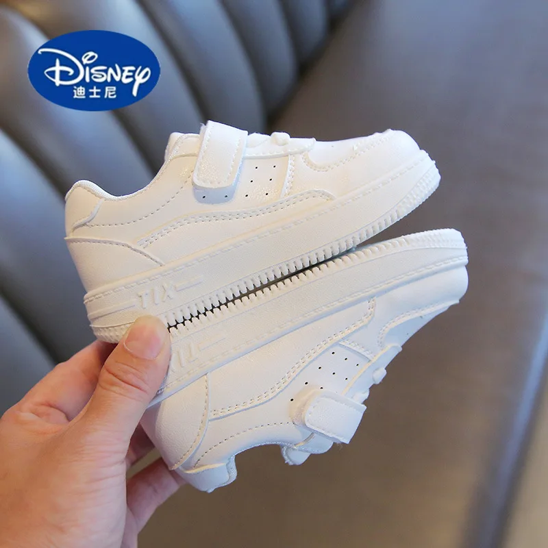 

Детские белые туфли Disney, весна-осень 2024, новый стиль — кожаные кроссовки унисекс, повседневные туфли на мягкой подошве для малышей