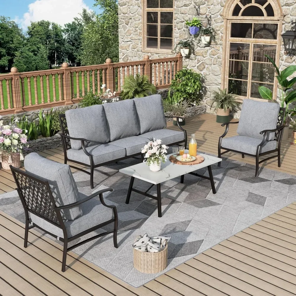 

4 Pieces Patio Furniture Set Metal Coffee Table and 5.75" Extra Thick Cushion Patio Conversation Set