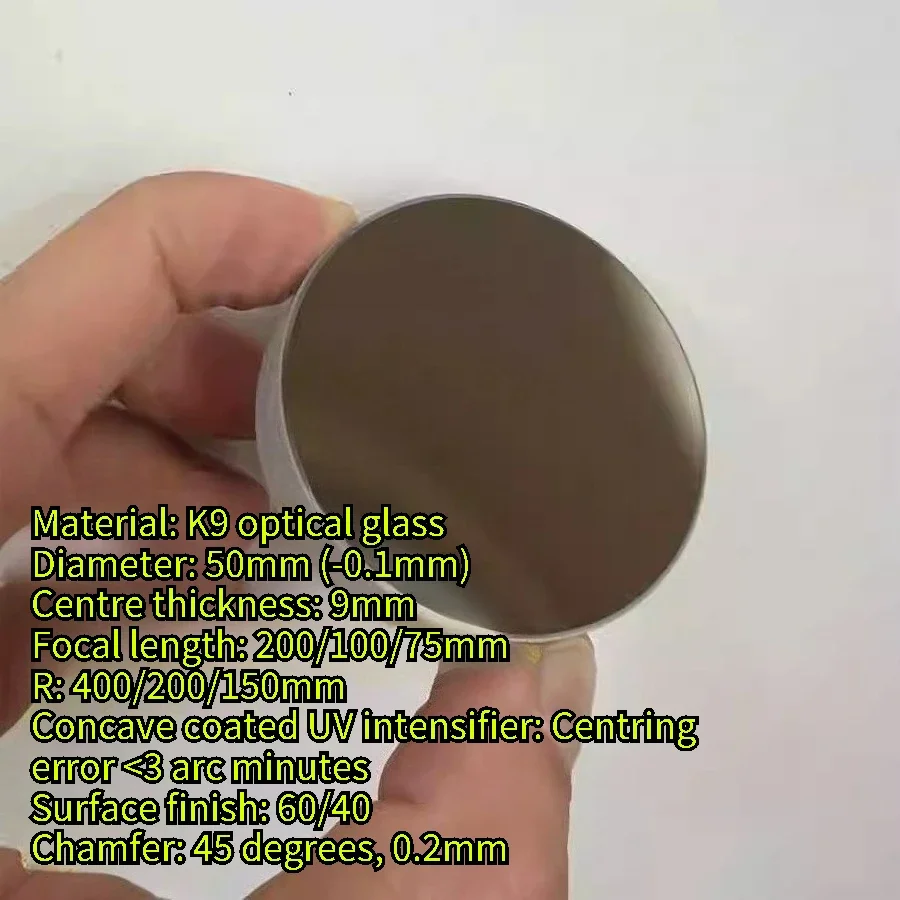 1PC Diameter 50mm Plano-Concave Spherical Reflector Focal Length 75mm/100mm/200mm Concave UV-enhanced Aluminum Coating