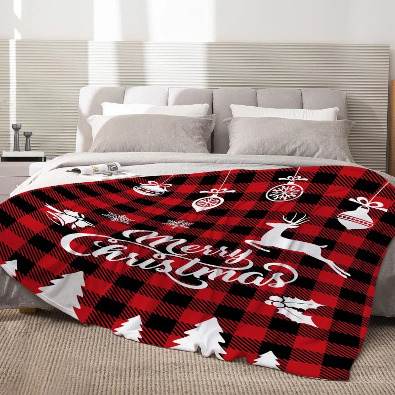 Christmas decoration blanket, red checkered flannel cover blanket, living room sofa decoration, 80INX60IN