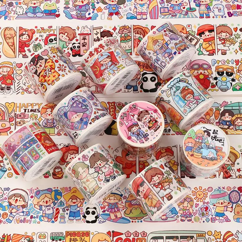 

Bean Sprout Paste and Paper Ledger Tape Whole Roll Ins Wind High Appearance Level Girl Diy Cartoon Ledger Stickers