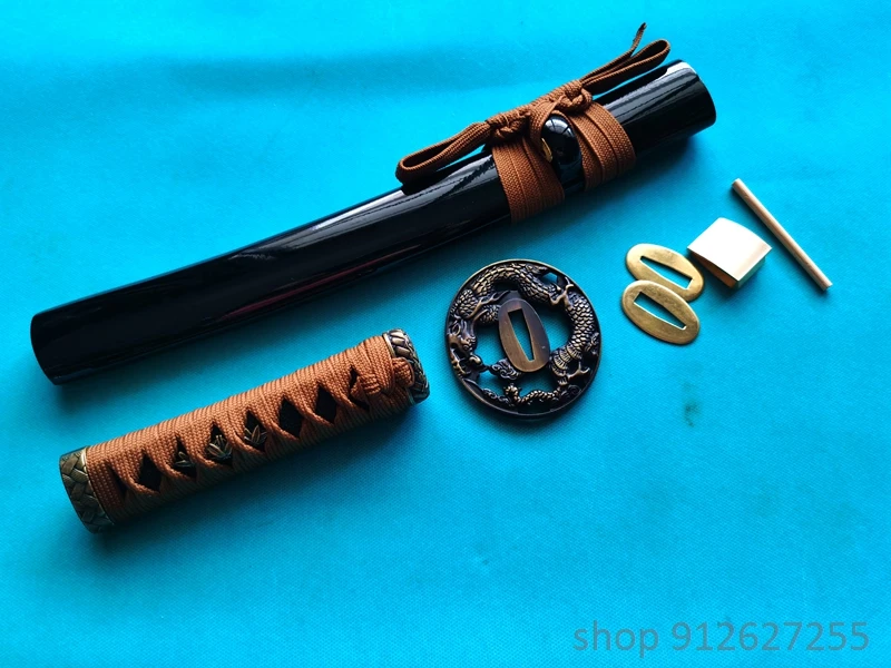 15cm Brown  handle  37cm black  saya ALloy dragon tsuba fuchi  Menuki copper Seppa Habaki For Japanese sword tanto