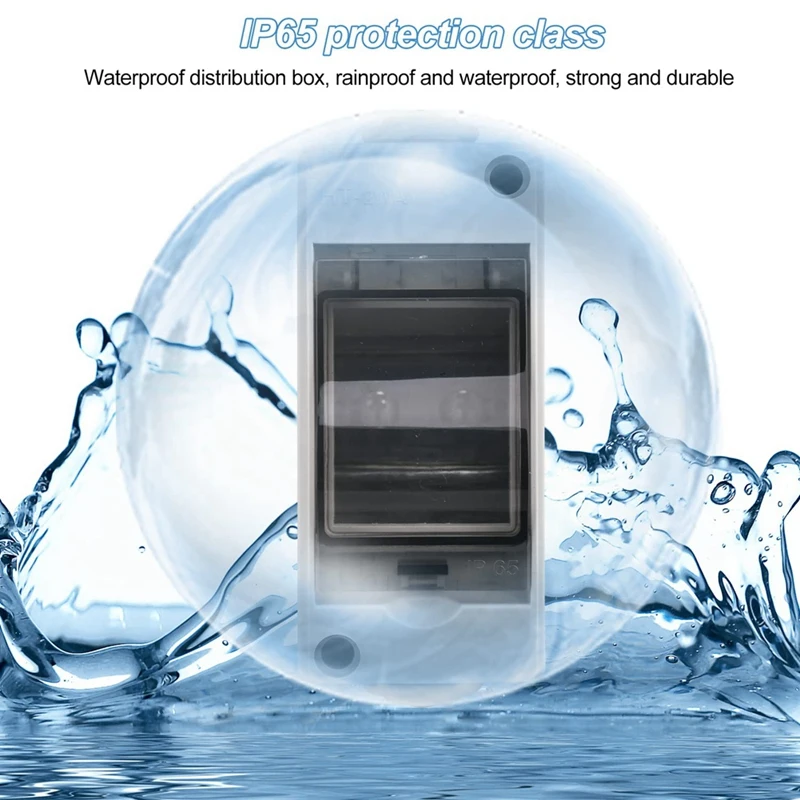 ●2 Way Distribution Protection Box, Waterproof Transparent Cover 2 DIN Rail Outdoor Distribution Junction Box 2Pcs-ABFB