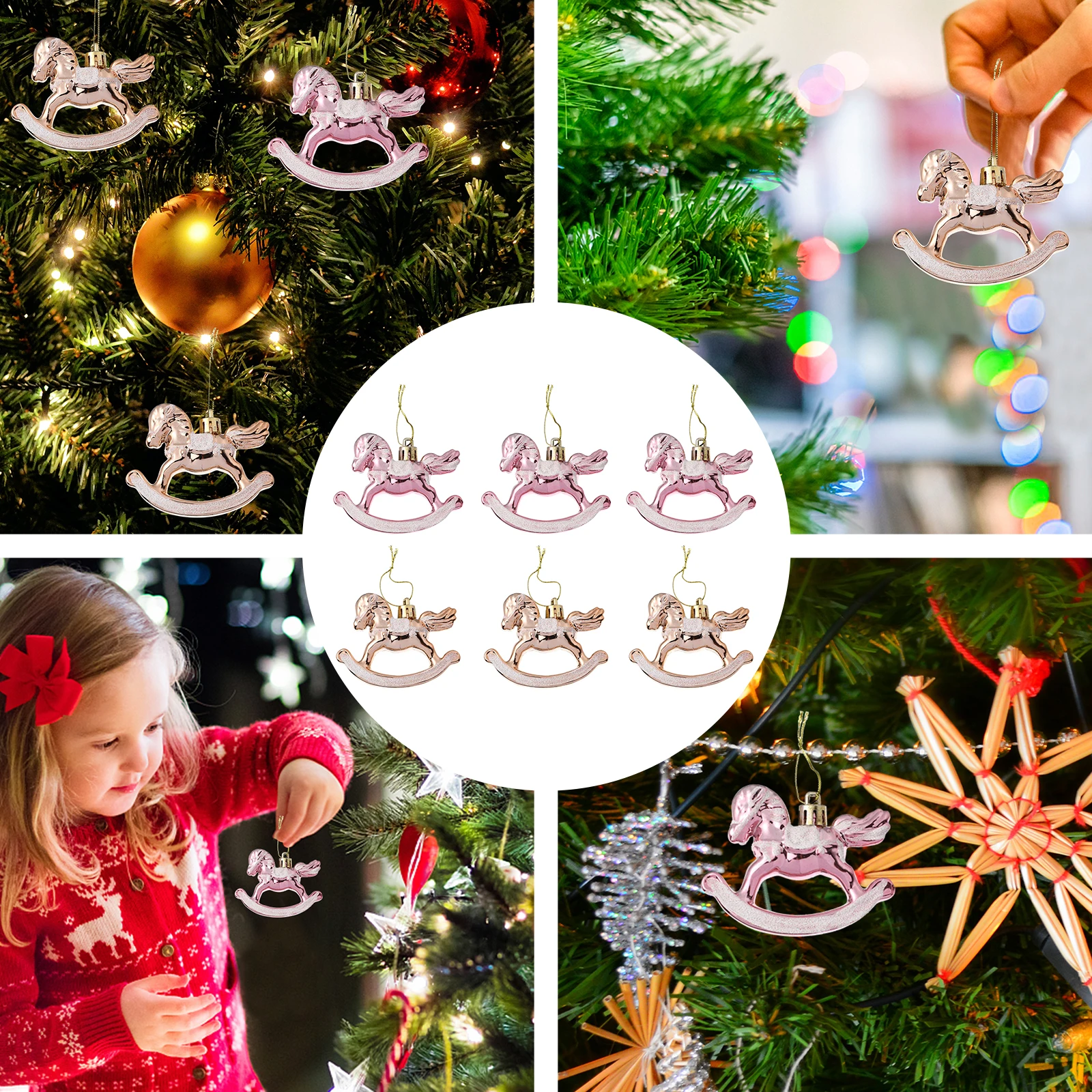 

6 Pcs Wooden Horse Pendant Stylish Plastic Christmas Xmas Tree Hanging naments Tree Decorations Hanging naments Home Festive