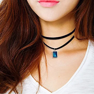 2024 New Fashion Multilayer Black Imitation Leather Choker Necklace Gothic Chain Charm Gem Pendant Vintage Jewelry