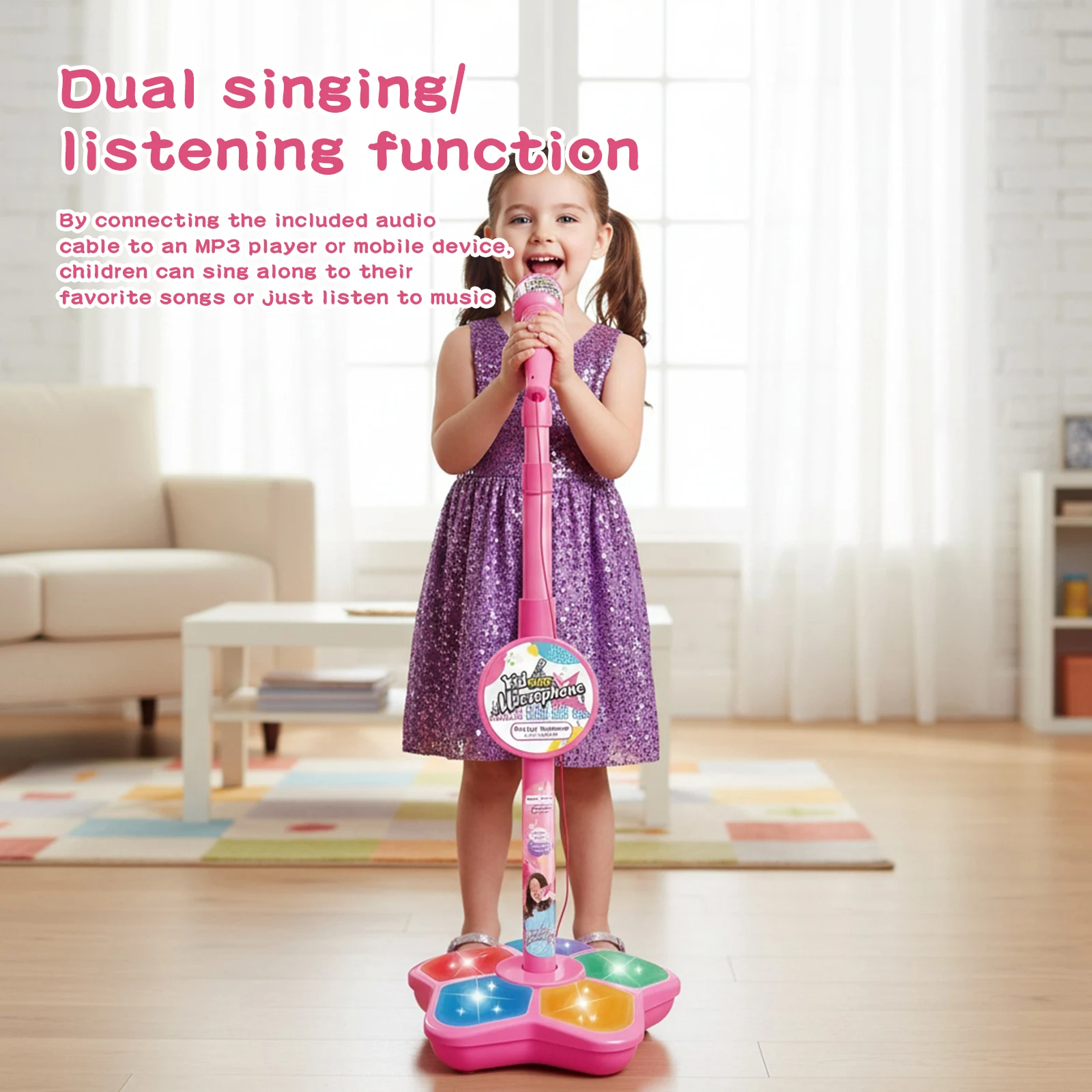 Music Sing Microphone Toy with Adjustable Stand Toddler Microphone Stand Musical Toy for Children Karaoke Machine