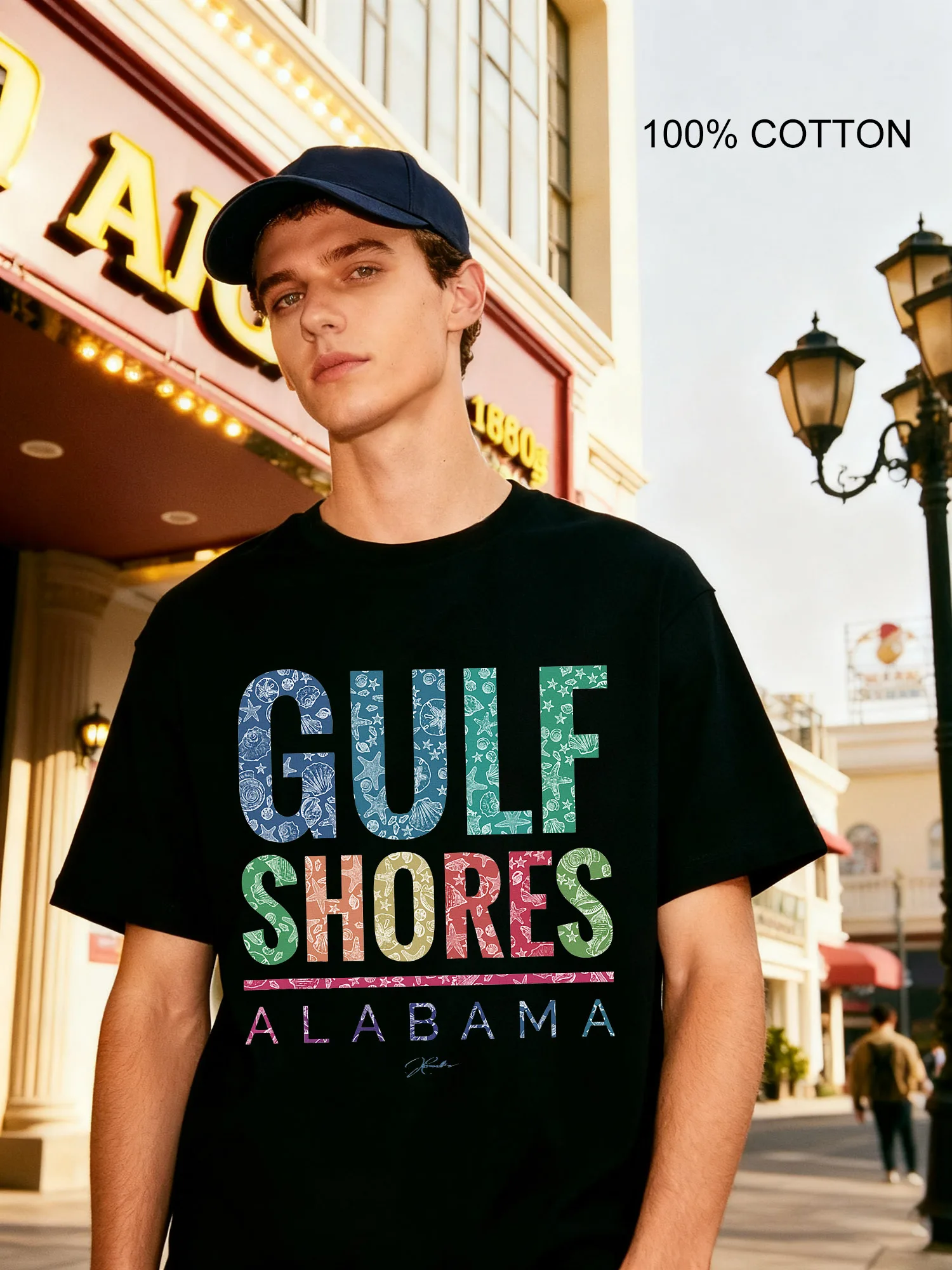 تي شيرت رجالي من Gulf Shores Alabama بتصميم كاجوال برقبة دائرية تي شيرت 180 جرام Street 100% قطن #1