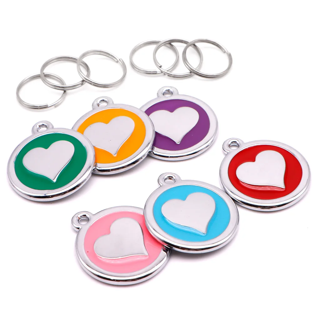 Wholesale 100Pcs Heart Pendant For Dog ID Tag Pet Collar Accessories Custom Engraved Necklace KeyChain For Dog ID Tag Nameplate