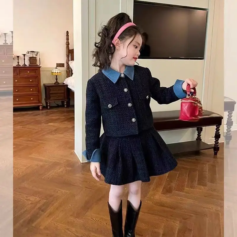 meisjes kleding baby Girls Outfits blazer+Pleated skirt 2pcs kid girls clothes set Designer Style 3-13 coat+skirt teen girl suit