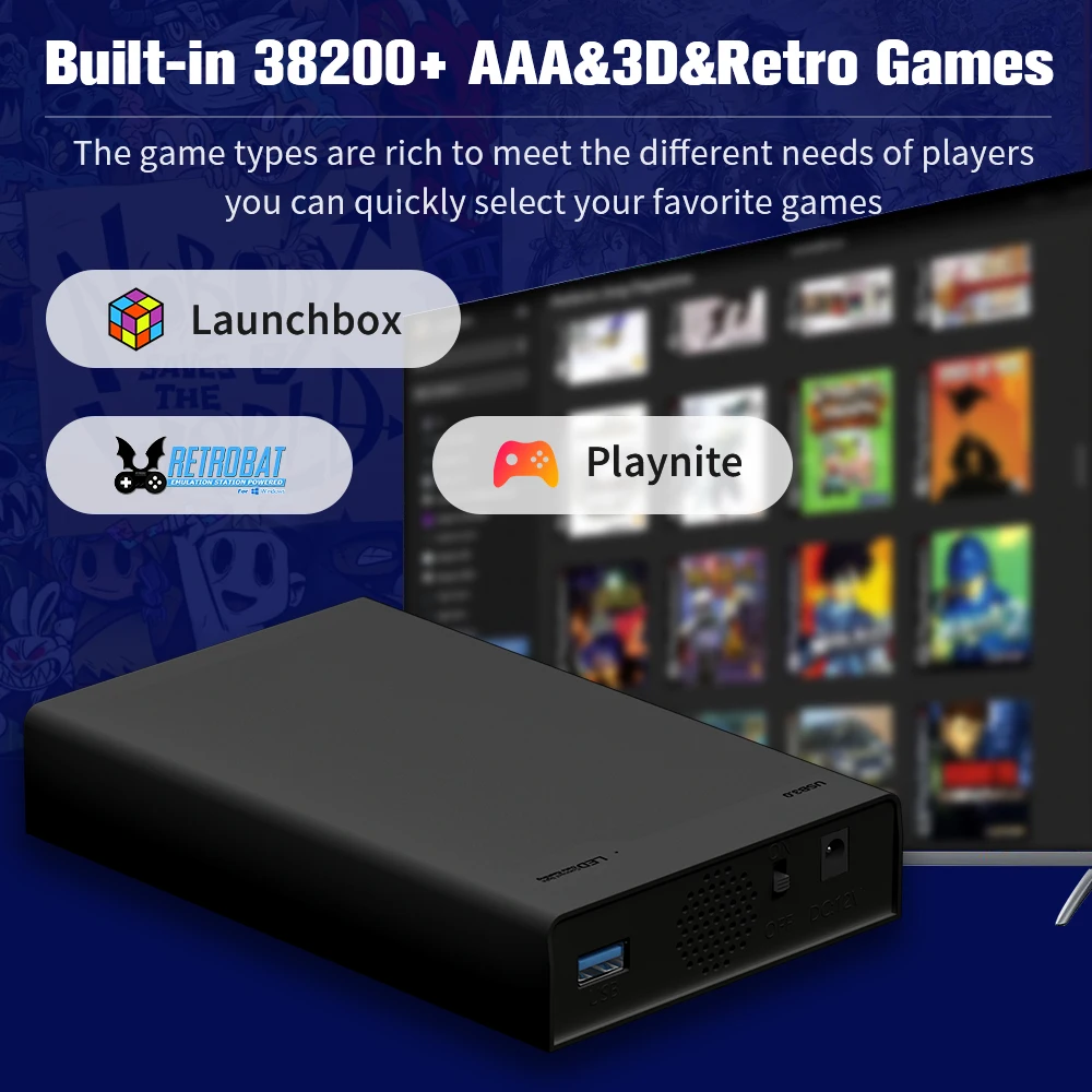 محرك الأقراص الصلبة المحمول Hyper Base MIX 500GB 3 نظام في 1 مدمج 38200+ AAA&3D&Retro Games لـ PS3/Switch/PS2/XBOX/WII/WIIU