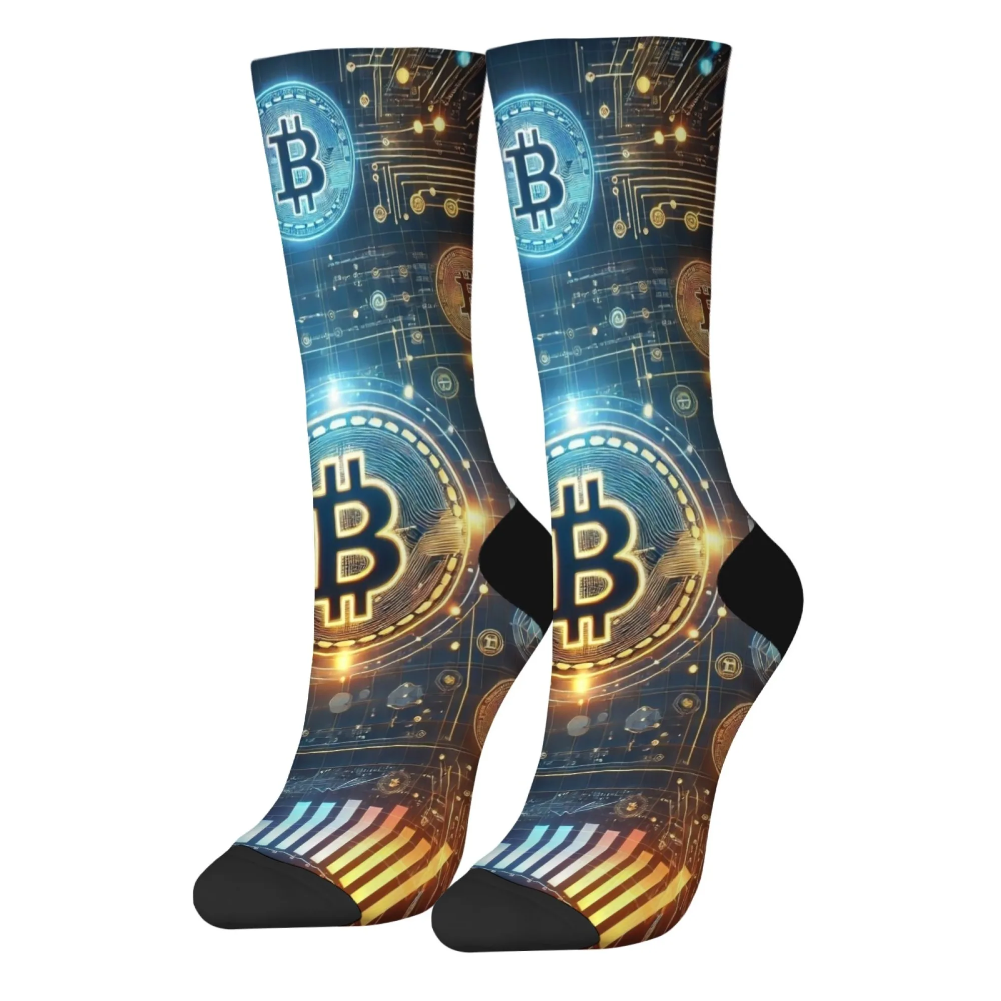 Bitcoin tech style fashion socks novelty crazy happy crew socks harajuku hip hop retro unisex comfortable sports casual party