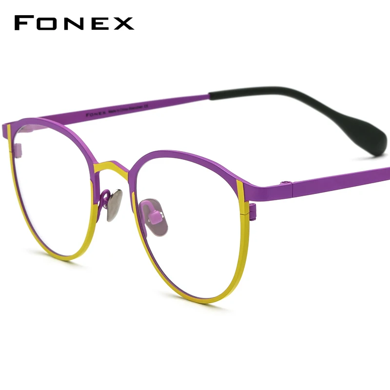 

FONEX Pure Titanium Glasses Frame Women Colorful Retro Round Eyeglasses 2023 Vintage Eyewear F85782