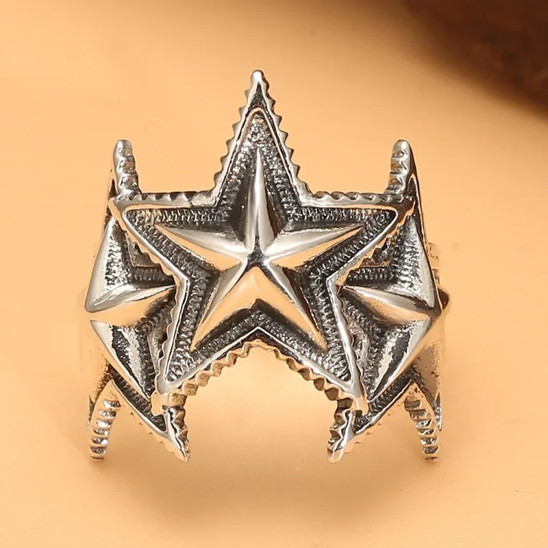 Hip-Hop Faceted Shining Stars Ring 925 Silver Vintage Rings for Women Fashion Gentleman Banquet Jewelry Adjustable Opening