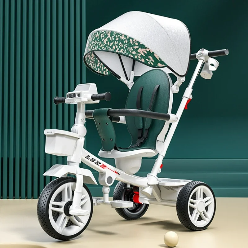 Cool Music Lamp Kids Tricycle Portable Two-way Baby Trolley High Carbon Steel Frame Baby Stroller Lie Down Foldable Bicycle