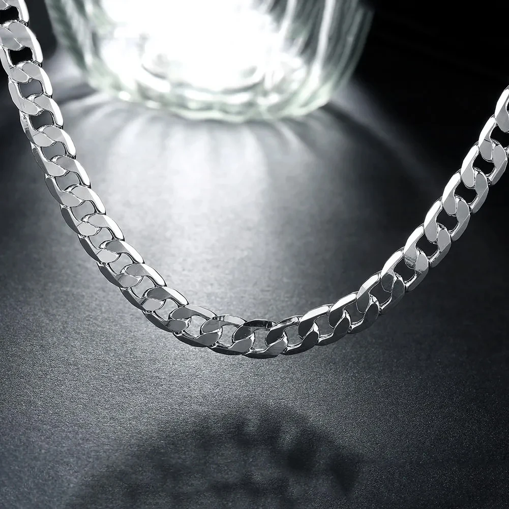 Special offer 18K gold Necklaces 925 Sterling Silver Classic 8MM sideways chain for Men woman fine Jewelrys Wedding party