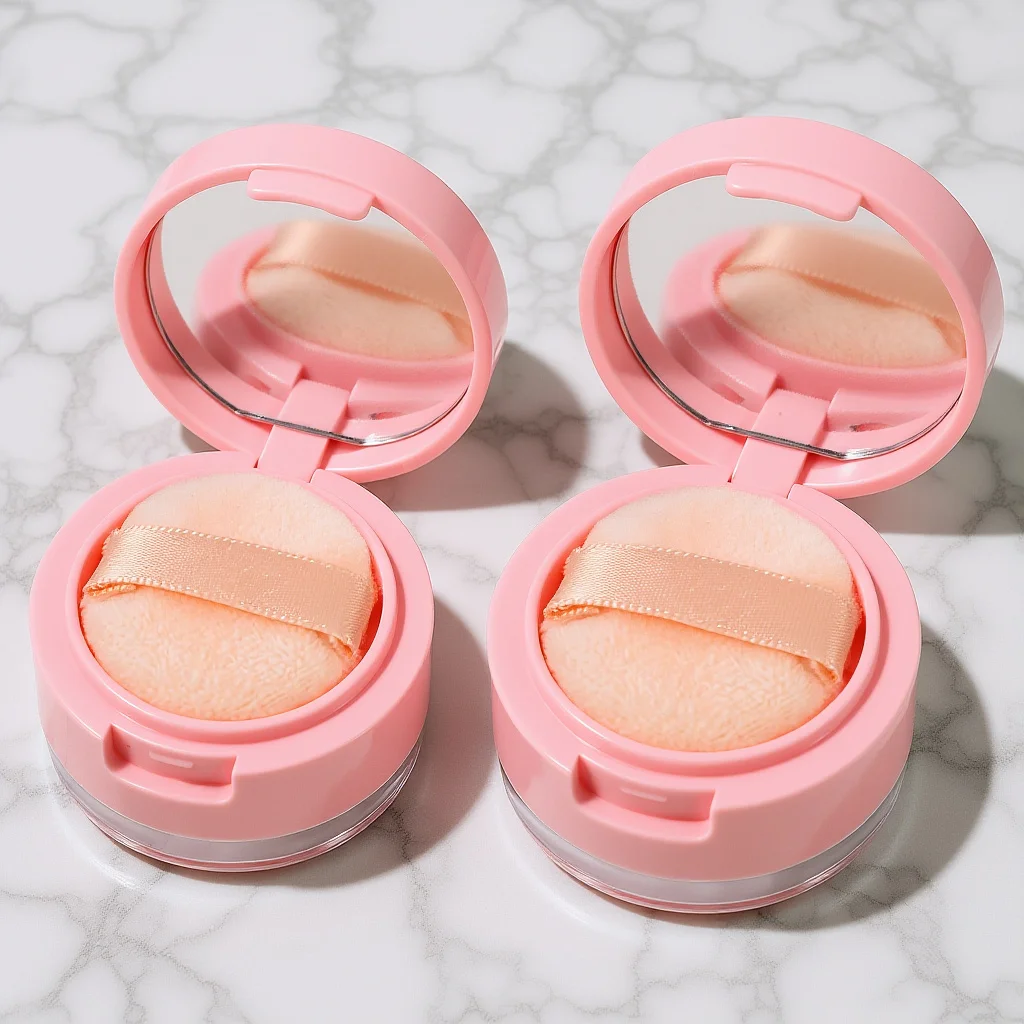 2 szt. Mini Pudełko na Puder Sypki Podróżne 3g+5g, Przenośny Pojemnik na Makijaż z Lustrem i Gąbeczką do Codziennego Użytku i Przechowywania