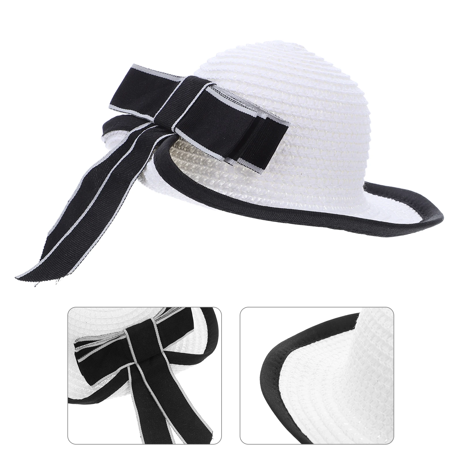

Mini Straw Hat For Crafts Cute Tiny Woven Hats Bow Knot Decor White Accessories Collection Lightweight Lace Ribbon Fine