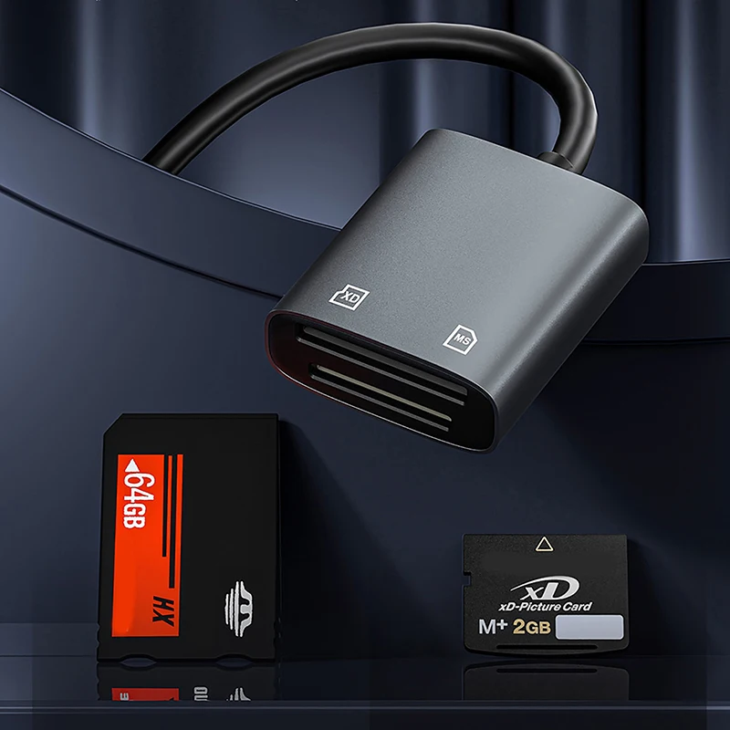 Leitor de cartão de memória 2 em 1 xd ms, adaptador usb + tipo-c para laptop, computador, tablet, telefone, ipad, conversor de USB-C para relâmpago