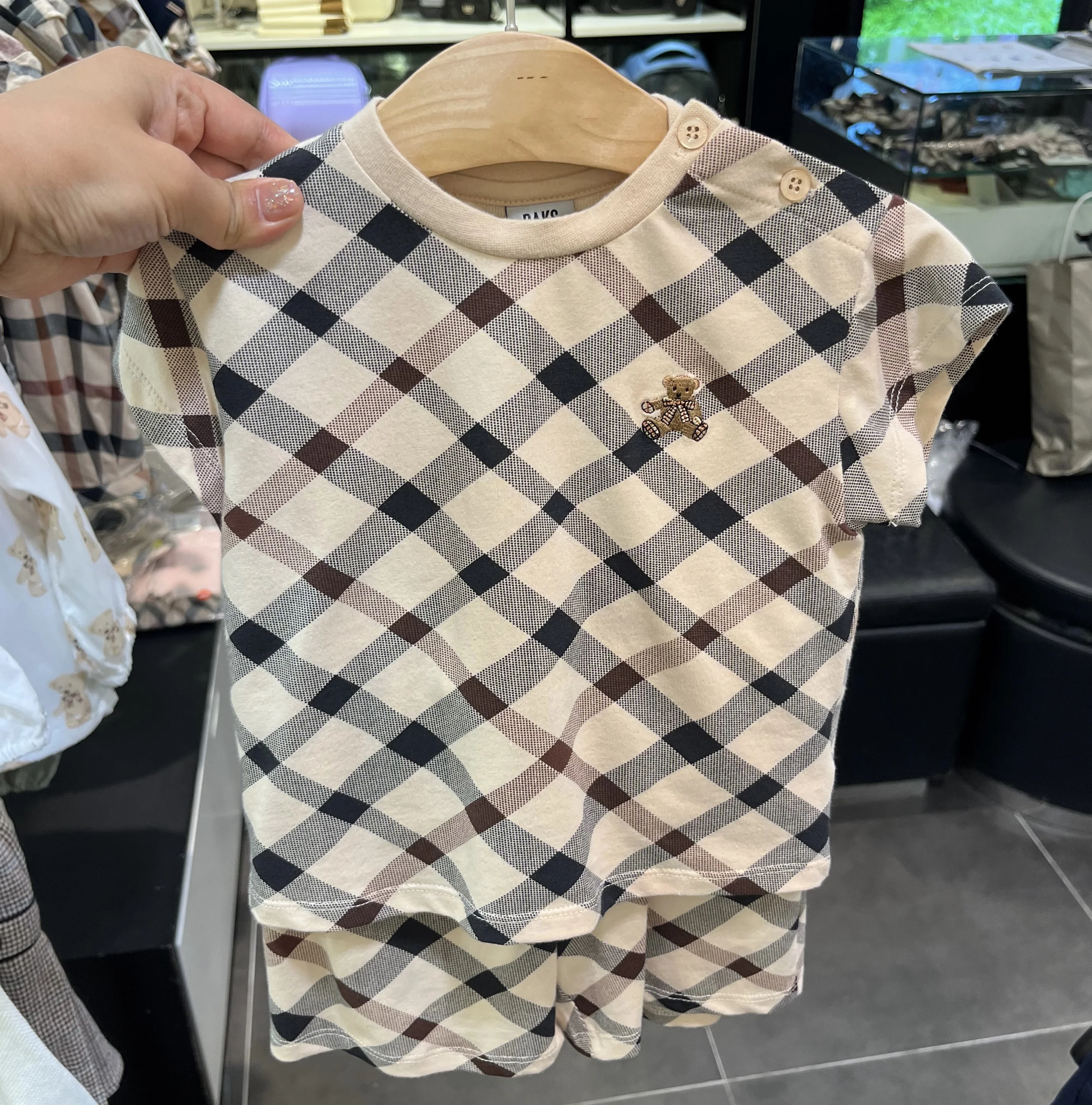 soft-pure-cotton-plaid-short-sleeve-t-shirt-and-shorts-casual-set-for-kids-new-24-summer-fashionable-unisex-clothing