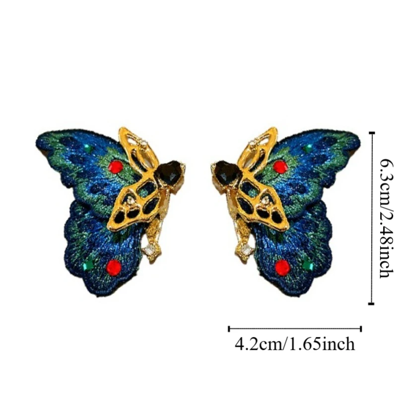 

Luxury Embroidery Butterfly Earrings Exaggerated Ear Jewelry Ethnic Style Earrings Rhinestone Temperament