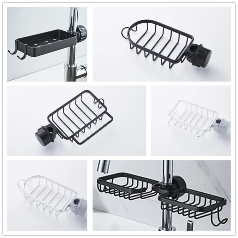 Space Aluminum Drain Basket Kitchen Faucet Rack Sink Rag Rack Shower Storage Rack