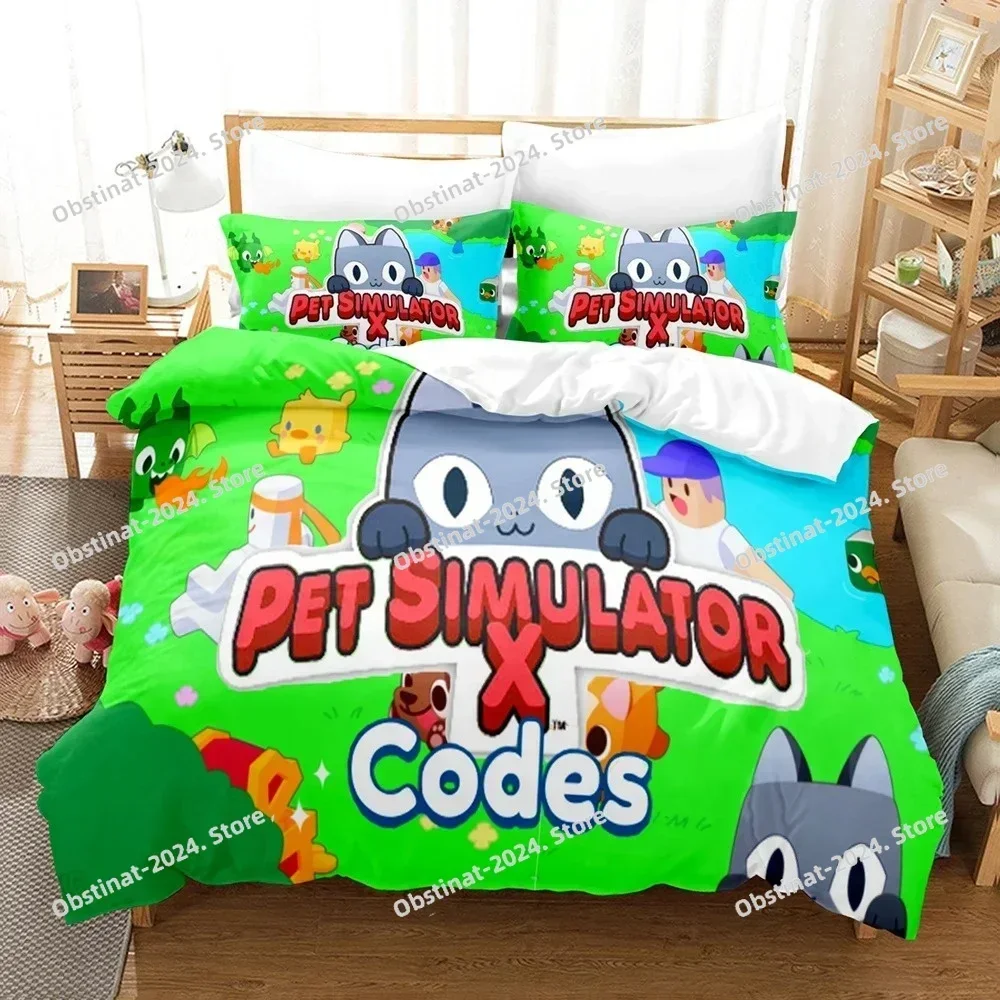 Games Cute Pet Simulator X Bedding Set Printed single Comforter Quilt Bed Cover Duvet Cover Pillow Case 3 Pieces Kids Adult Size