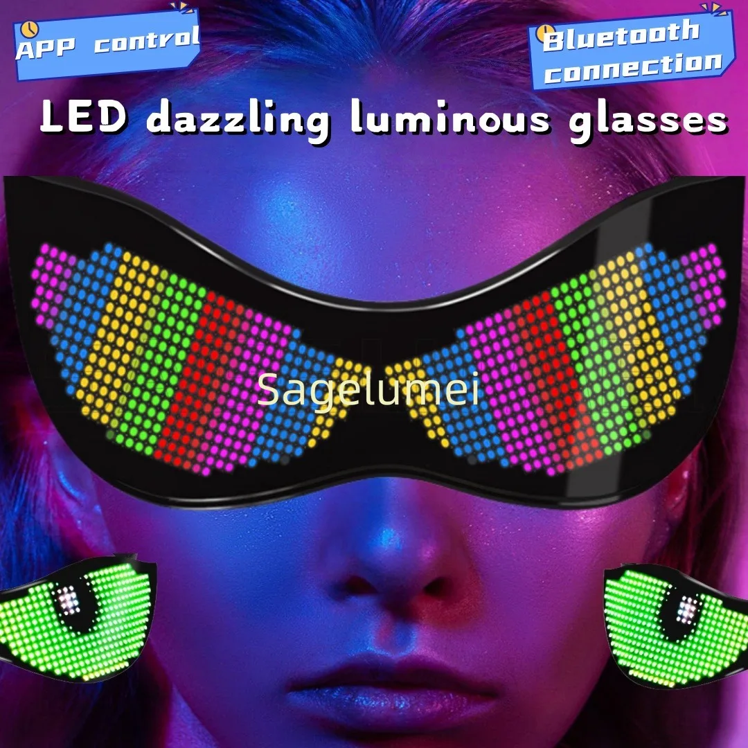 Kacamata LED Devil's Eye 2025 Kontrol Aplikasi Lampu Menyala untuk Pesta Koneksi Bluetooth Kontrol Aplikasi Dapat Diprogram DIY Teks Grafiti Animasi