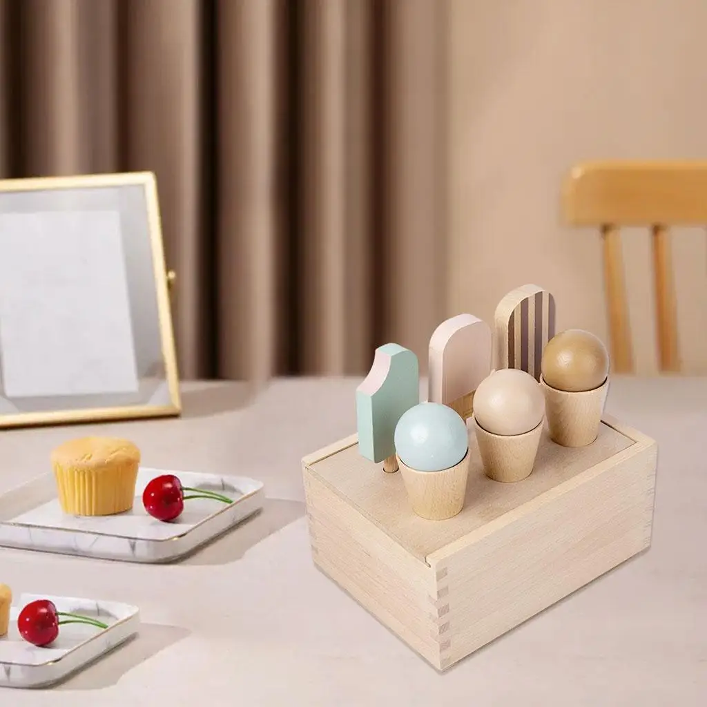 Ensemble de jeu de glace pour enfants, ensemble de cuisine en bois simulé pour garçons et filles