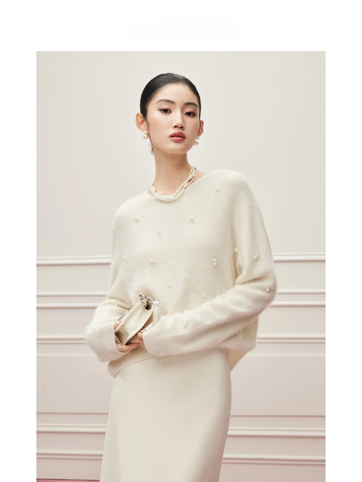 

Женский вязаный свитер Ele White Pearl из шерсти, мягкий, средней плотности, длинный рукав, круглый вырез, утепленный