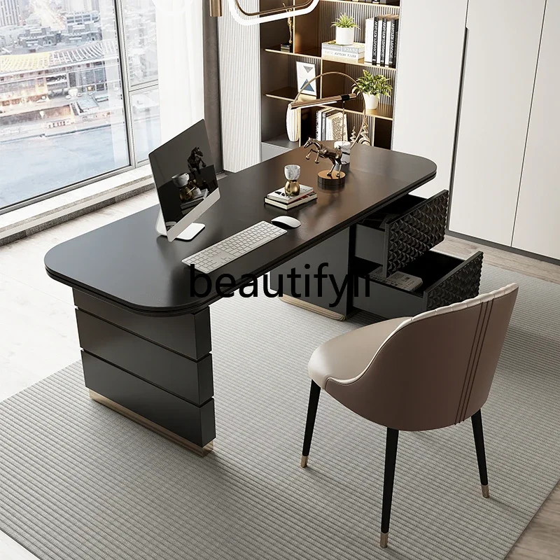 Light luxury modern simple computer office study desk integrated writing desk