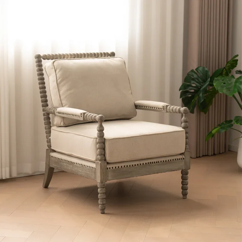 b25 retro leisure chair antique all solid wood fabric bedroom balcony living room single lazy sofa chair