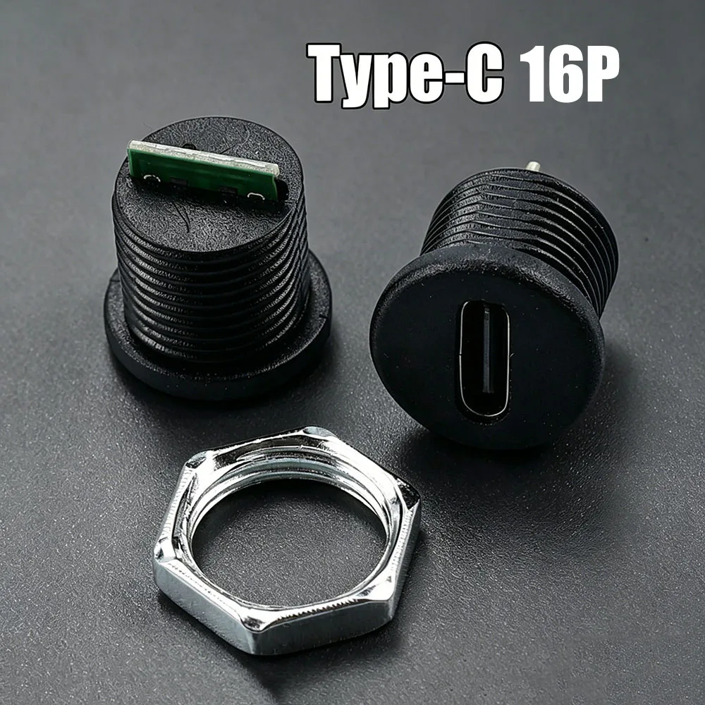 2/5PCS Type-C Threaded Board Female 3A 5V TYPE-C 16P Direct Pressure Waterproof Female Connector Plug