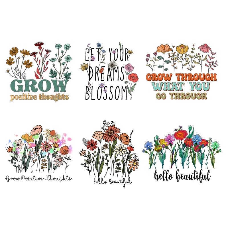 

Fashionable Flower Haet Transfer Print Patch For Clothing DTF Bueatiful Colorful Bloom Ironing On Appliqued Patches