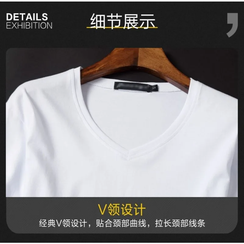 جديد الرجال طويلة الأكمام تي شيرت مطبوعة الربيع والخريف سليم القطن الأبيض قاع قميص الخامس الرقبة الأعلى