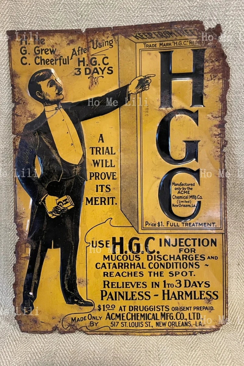 Original 1910-20 Quack Medicine Hgc Apothecary Tin Tacker Sign Plaque Iron Plate Painting